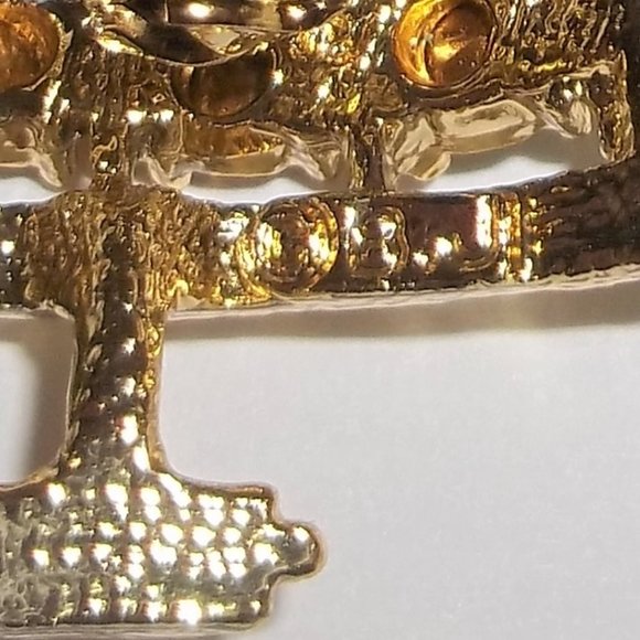 Vintage Christmas Tree Brooch Rhinestone Signed BJ Beatrix Gold Jewelry 6848 - Picture 6 of 8